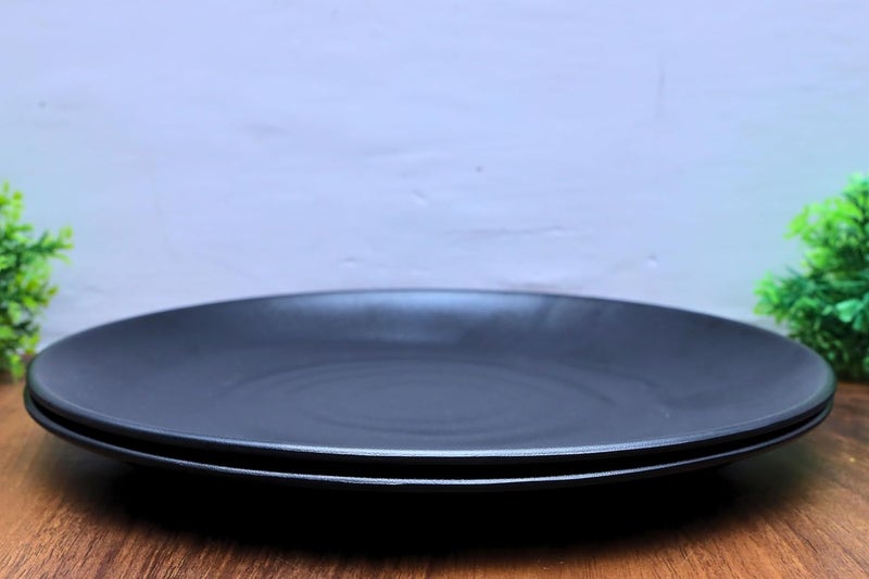 Amar Industries Melamine Dinner Set Full Plates Matte Black Spiral Design Elegant Unabreakable Durable Stylish Light Weight Set of 2 - Image 3