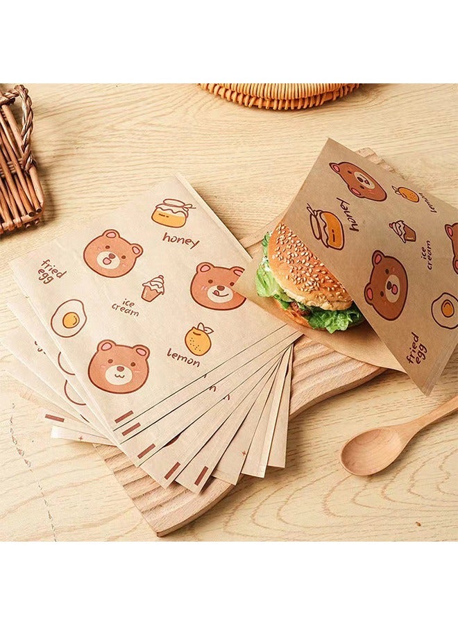 50PCS Kraft Paper Packing Bags Letters Printed Pastry Donut Bread Bags Wedding Decoration Food Greaseproof Paper Bags Hamburg Box Oil Proof Food Grade Sandwich Packing Bags  - Image 3