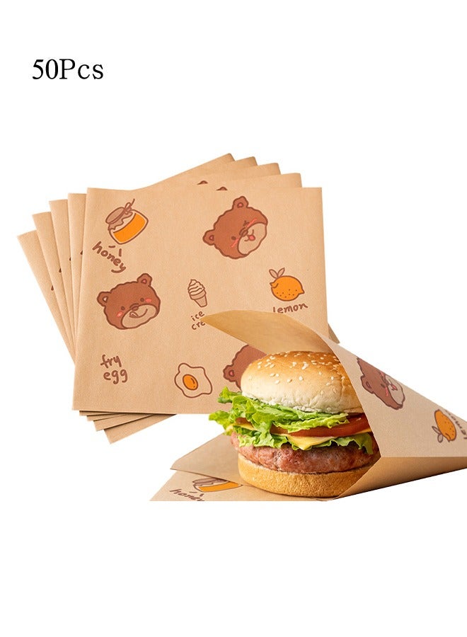 50PCS Kraft Paper Packing Bags Letters Printed Pastry Donut Bread Bags Wedding Decoration Food Greaseproof Paper Bags Hamburg Box Oil Proof Food Grade Sandwich Packing Bags  - Image 1