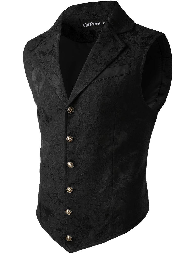 VATPAVE Mens Victorian Suit Vest Steampunk Gothic Waistcoat Large SU14 Black - Image 1