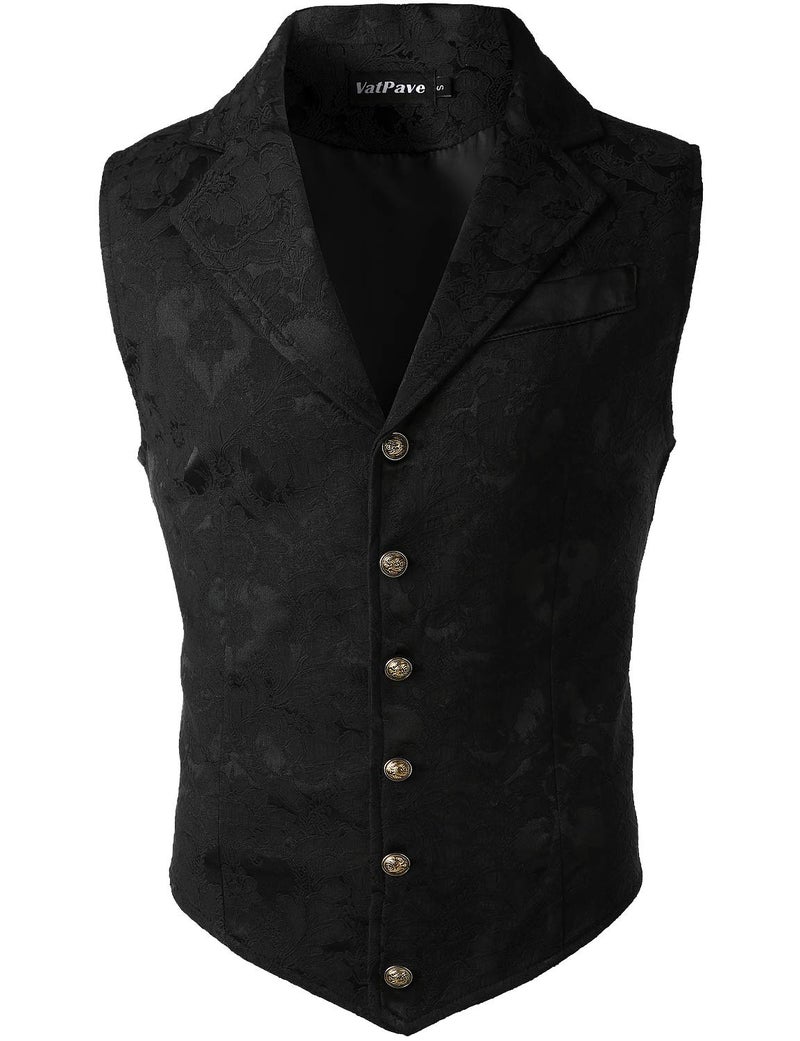 VATPAVE Mens Victorian Suit Vest Steampunk Gothic Waistcoat Large SU14 Black - Image 2