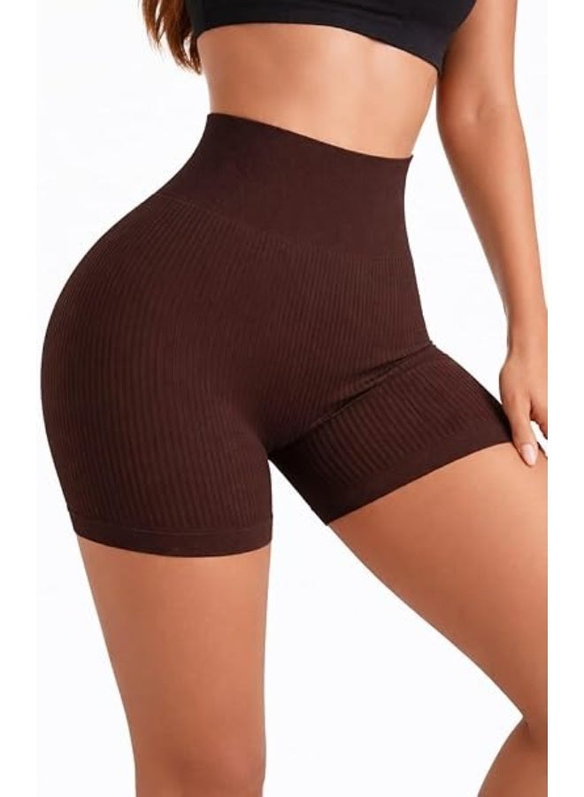 Ribbed High Waist Cotton Shorts for Women Soft Comfortable Textured Compression Fit Daily Wear Gym Yoga 50-100kg Training