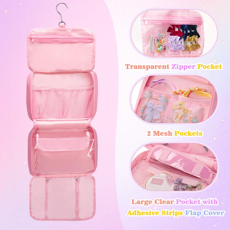 GRAOSO Hanging Hair Accessories Organizer for Baby Girls, Hair Bow Storage Bag, Travel Hair Stuff Case for Hair Clips, Hair Ties, Headbands, Scrunchies, Pink (Bag only) - Image 4