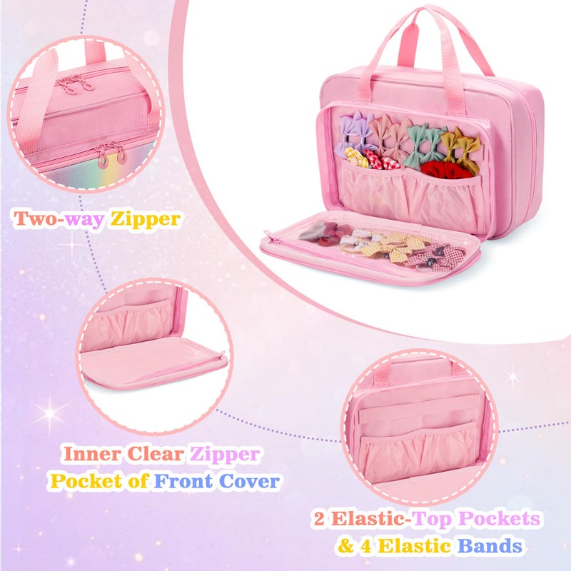 GRAOSO Hanging Hair Accessories Organizer for Baby Girls, Hair Bow Storage Bag, Travel Hair Stuff Case for Hair Clips, Hair Ties, Headbands, Scrunchies, Pink (Bag only) - Image 2