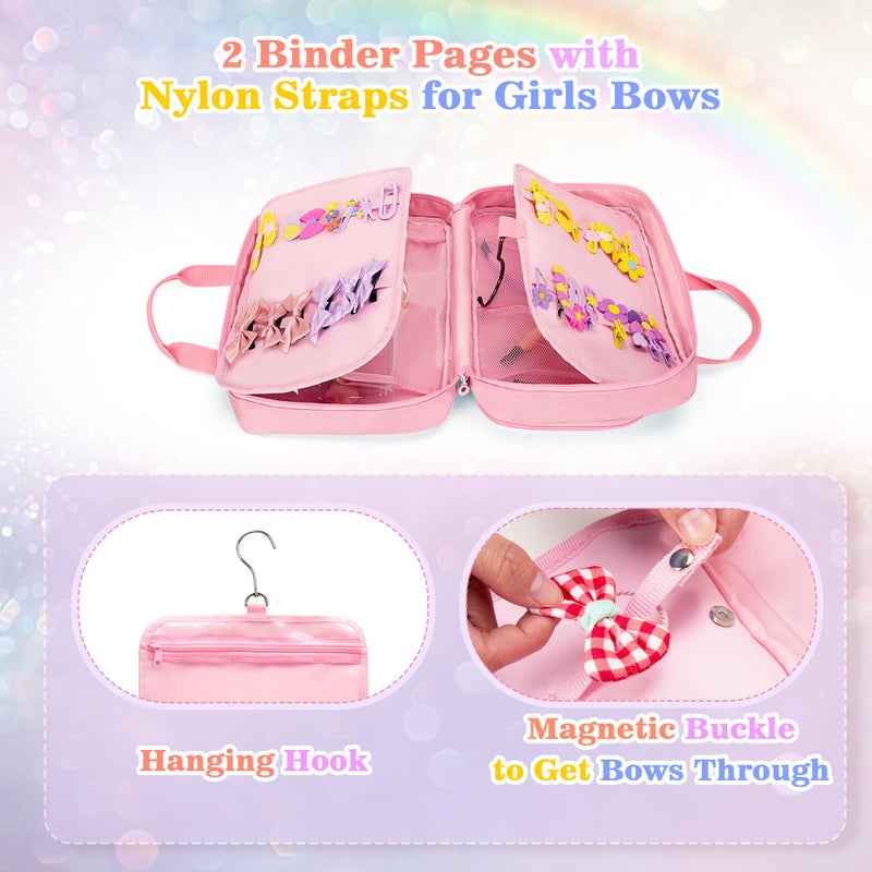 GRAOSO Hanging Hair Accessories Organizer for Baby Girls, Hair Bow Storage Bag, Travel Hair Stuff Case for Hair Clips, Hair Ties, Headbands, Scrunchies, Pink (Bag only) - Image 3