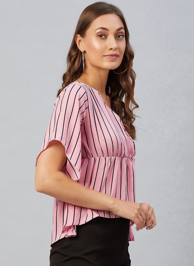 CHIMPAAANZEE Women Pink & Black Striped Top - Image 3