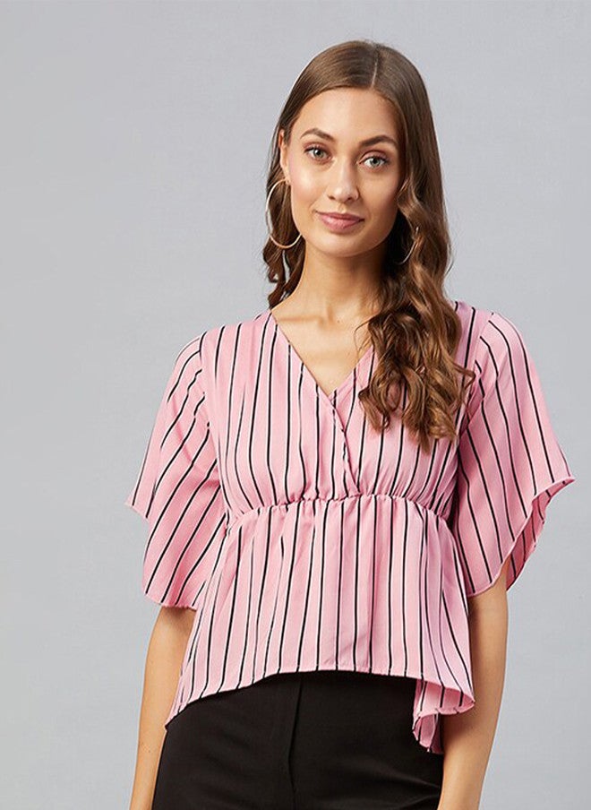 CHIMPAAANZEE Women Pink & Black Striped Top - Image 1