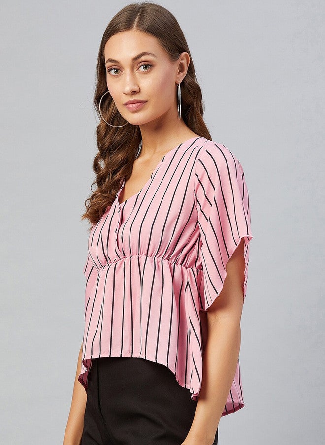 CHIMPAAANZEE Women Pink & Black Striped Top - Image 4
