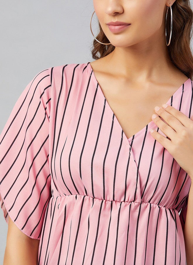CHIMPAAANZEE Women Pink & Black Striped Top - Image 2