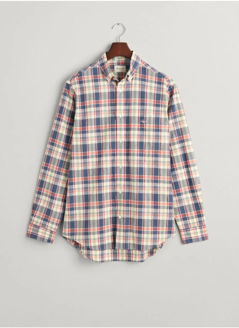 غانت Gant Regular Fit Checked Cotton Linen Shirt