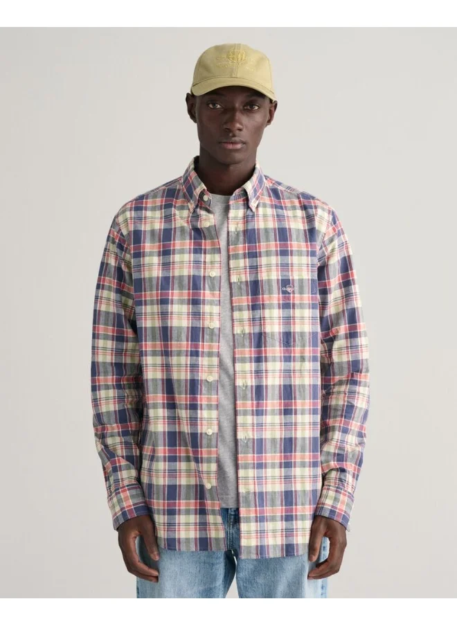 GANT Gant Regular Fit Checked Cotton Linen Shirt