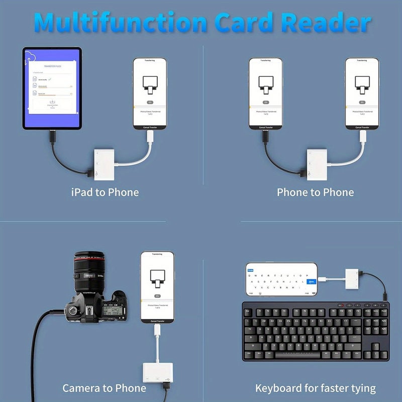 موزع USB-C أبيض 3 في 1 مع قارئ بطاقات ذاكرة SD TF محول - Image 5