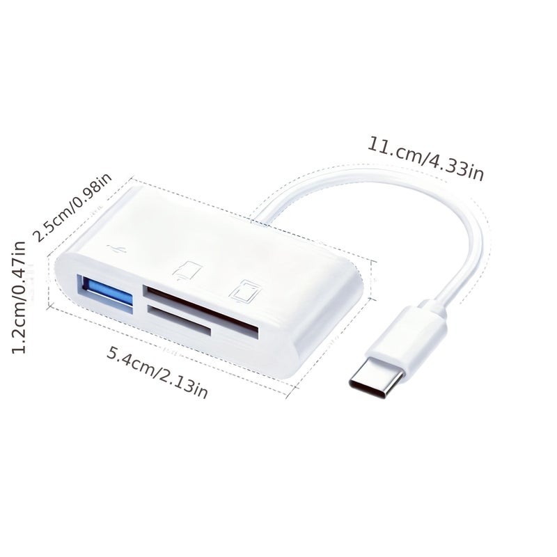 موزع USB-C أبيض 3 في 1 مع قارئ بطاقات ذاكرة SD TF محول - Image 4