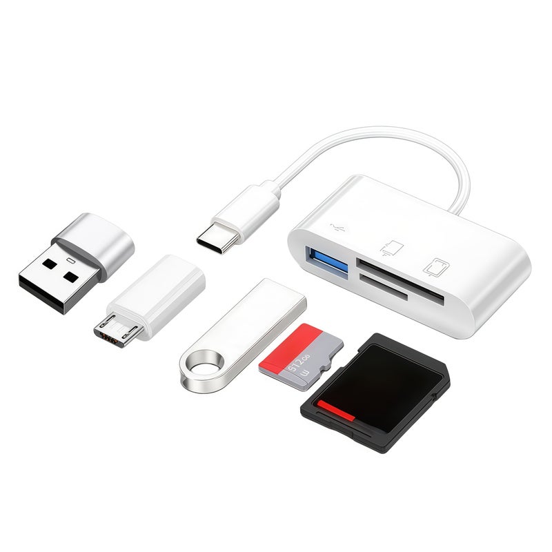 موزع USB-C أبيض 3 في 1 مع قارئ بطاقات ذاكرة SD TF محول - Image 1