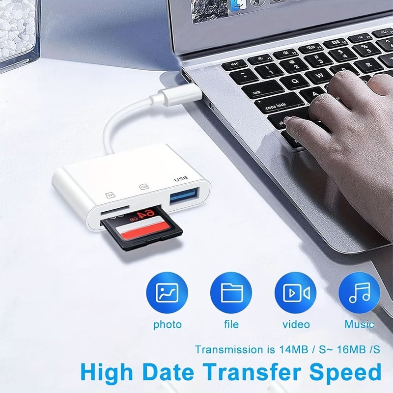 موزع USB-C أبيض 3 في 1 مع قارئ بطاقات ذاكرة SD TF محول - Image 3