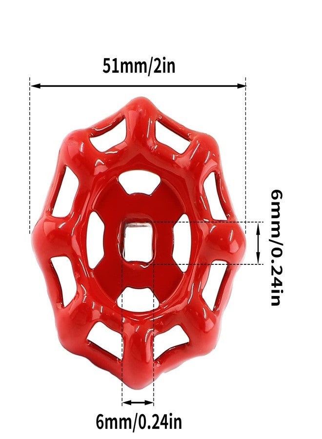 BokWin Metal Outside Faucet Round Wheel Handle，6x6mm Water Spigot Handle Square Broach, Valve Wheel Handles Paint Cast Steel Red(1 Pcs) - Image 2