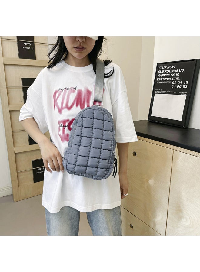 Quilting Car Plaid Cloud Cloth Chest Bag European And American Trend Crossbody Sports Bag Outdoor Riding Large Capacity Chest Bag-Color:Cyan-Dimensions:32*20*8 - Image 2