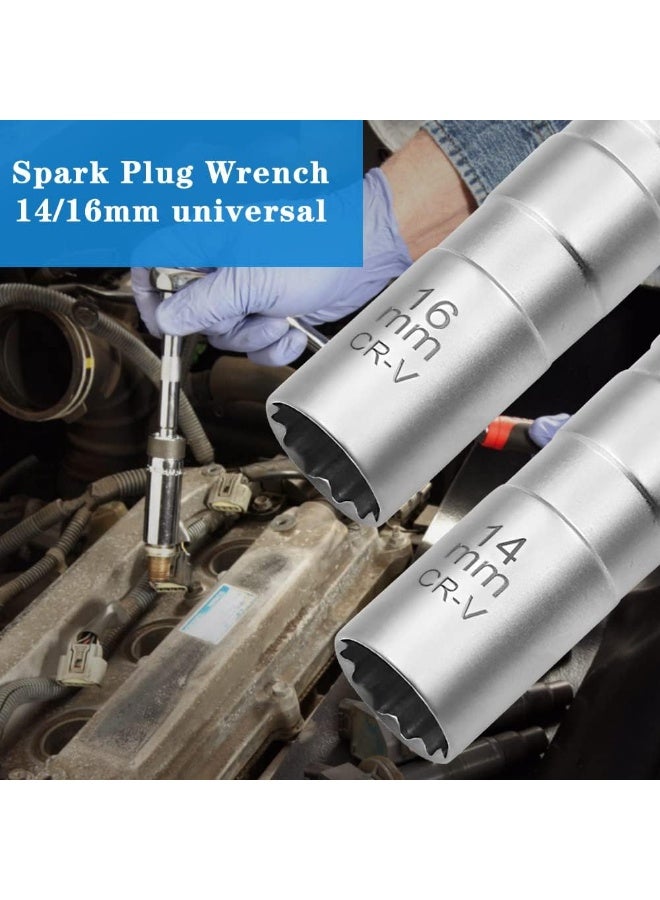 fantasize 2 Pcs Spark Plug Socket 14/ 16mm Universal Joint Magnetic Spark Plug Wrench 3/8-Inch Drive 12-Point Thin Wall Spark Plug Socket Spark Plug Removal Tool for Car Repair (14mm and 16mm) - Image 3