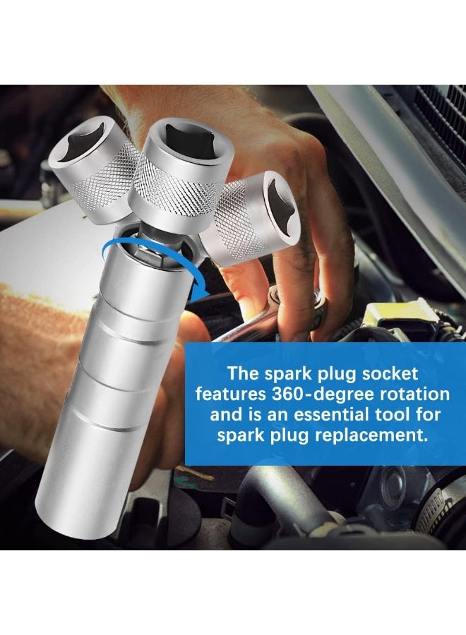 fantasize 2 Pcs Spark Plug Socket 14/ 16mm Universal Joint Magnetic Spark Plug Wrench 3/8-Inch Drive 12-Point Thin Wall Spark Plug Socket Spark Plug Removal Tool for Car Repair (14mm and 16mm) - Image 2