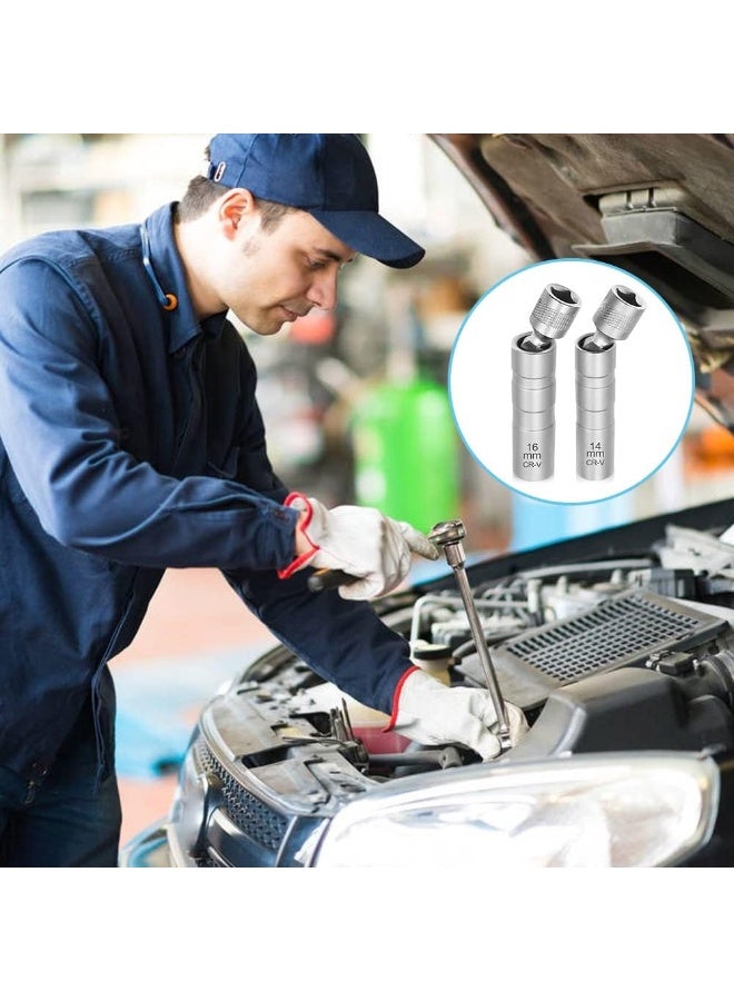 fantasize 2 Pcs Spark Plug Socket 14/ 16mm Universal Joint Magnetic Spark Plug Wrench 3/8-Inch Drive 12-Point Thin Wall Spark Plug Socket Spark Plug Removal Tool for Car Repair (14mm and 16mm) - Image 4