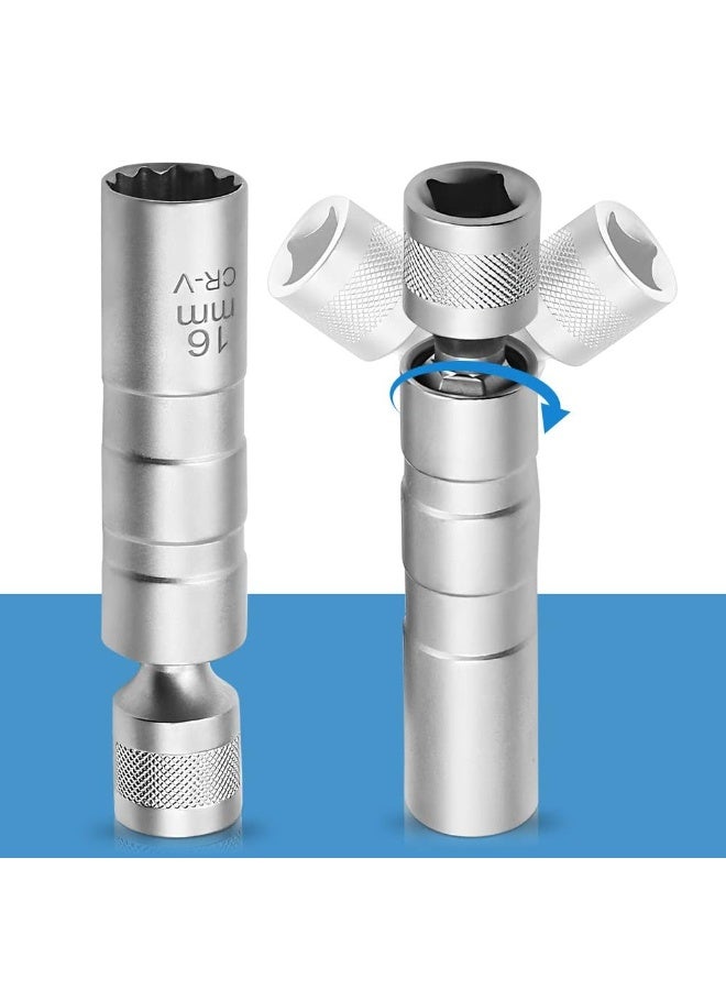 fantasize 2 Pcs Spark Plug Socket 14/ 16mm Universal Joint Magnetic Spark Plug Wrench 3/8-Inch Drive 12-Point Thin Wall Spark Plug Socket Spark Plug Removal Tool for Car Repair (14mm and 16mm) - Image 1