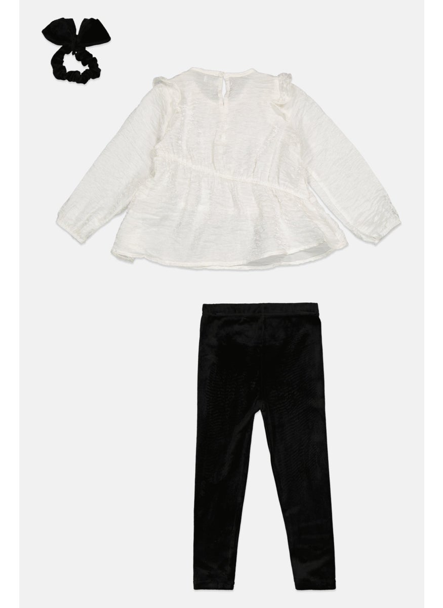DKNY Toddlers Girl 3 Pcs Textured Long Sleeves Top And Bottom With Scrunchie Set, Multicolor  - Image 2
