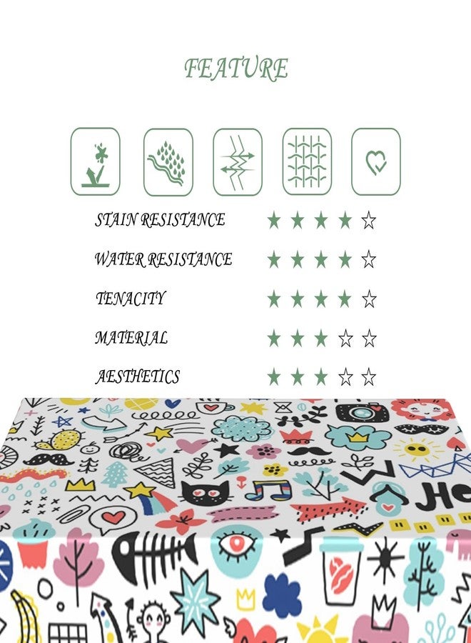 ggaimwf مفرش طاولة مستطيل الشكل برسومات كرتونية من ggaimwf، مقاس 60×102 بوصة، مناسب للعودة إلى المدرسة، بتصميم مرح بألوان قوس قزح وقلوب ونجوم وقطة. قابل للغسل ومتين، مثالي لغرفة الطعام، غرفة الأطفال، المدرسة، الحفلات، المنزل، والمكتب. - Image 5
