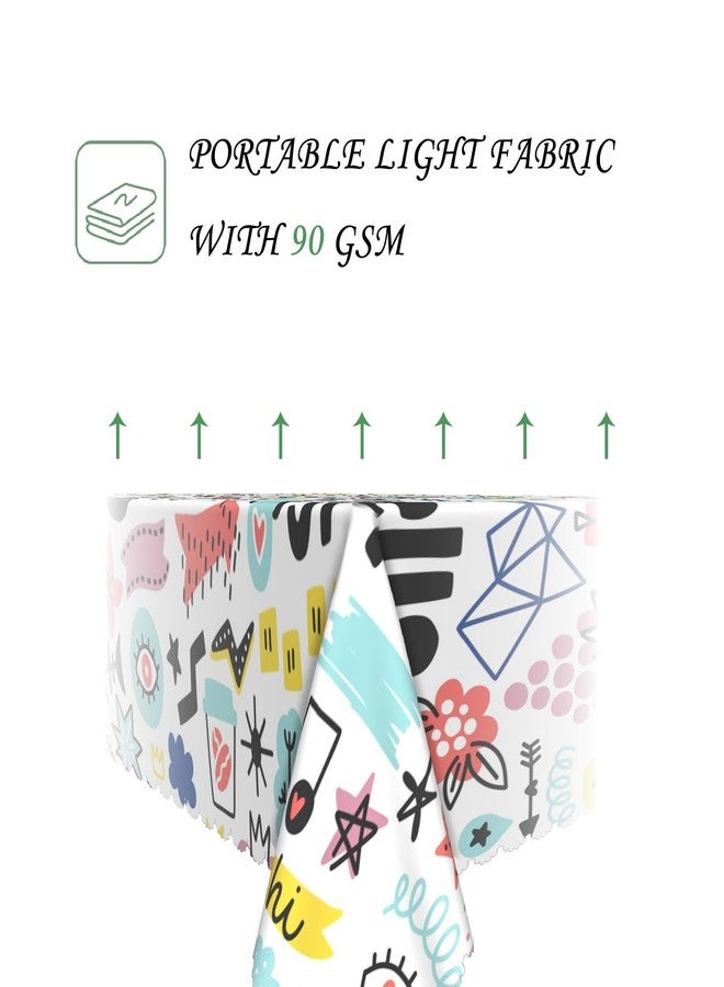 ggaimwf مفرش طاولة مستطيل الشكل برسومات كرتونية من ggaimwf، مقاس 60×102 بوصة، مناسب للعودة إلى المدرسة، بتصميم مرح بألوان قوس قزح وقلوب ونجوم وقطة. قابل للغسل ومتين، مثالي لغرفة الطعام، غرفة الأطفال، المدرسة، الحفلات، المنزل، والمكتب. - Image 3