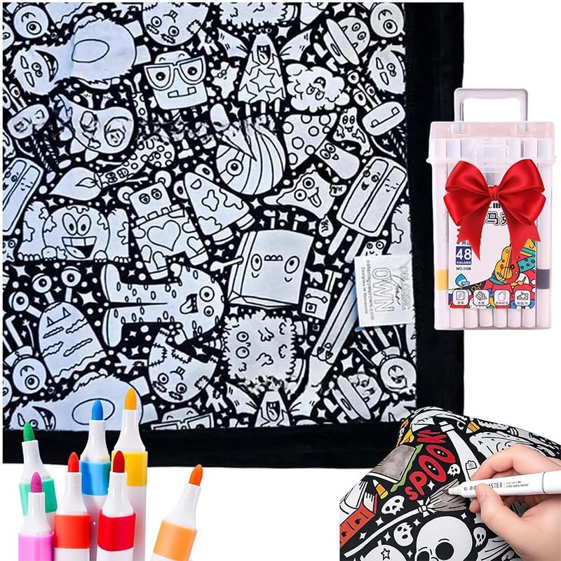 FIENZA DIY Coloring Blanket for Adults - Customizable Velvet Blanket with 12  Markers - Image 1