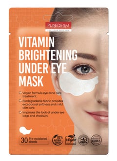 Purederm Vitamin Brightening Under Eye Mask - Reduces Dark Circles - Hydrates and Moisturizes - Brightens and Illuminates - Minimizes Puffiness - 30 Sheets  - Image 1