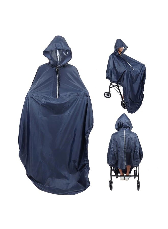 Estink Premium Nylon Wheelchair Rain Coat, Waterproof Reusable Multi-Use Washable Hooded Rain Poncho, for Adult Men Women, Black, M - Image 1