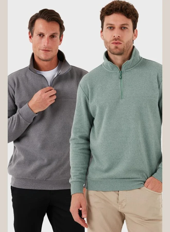 Buratti Buratti Cotton Regular Fit Half Zipper Stand Collar 2-Pack Sweater Men's SWEATER 456112S2