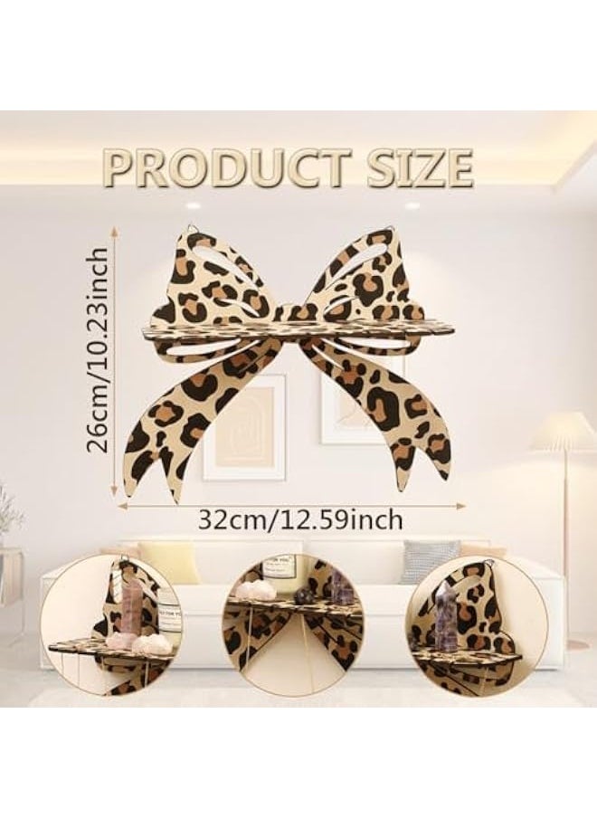 Generic Butterfly Heart Crystal Shelf Decor Bow Crystal Shelf Display Wooden Wall Floating Shelves Leopard Bow 1Pcs for Stone Essential Oil Storage Witchy Home Rustic Decor  - Image 3