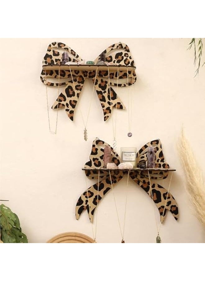 Generic Butterfly Heart Crystal Shelf Decor Bow Crystal Shelf Display Wooden Wall Floating Shelves Leopard Bow 1Pcs for Stone Essential Oil Storage Witchy Home Rustic Decor  - Image 4