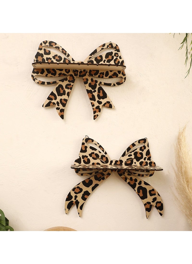 Generic Butterfly Heart Crystal Shelf Decor Bow Crystal Shelf Display Wooden Wall Floating Shelves Leopard Bow 1Pcs for Stone Essential Oil Storage Witchy Home Rustic Decor  - Image 1