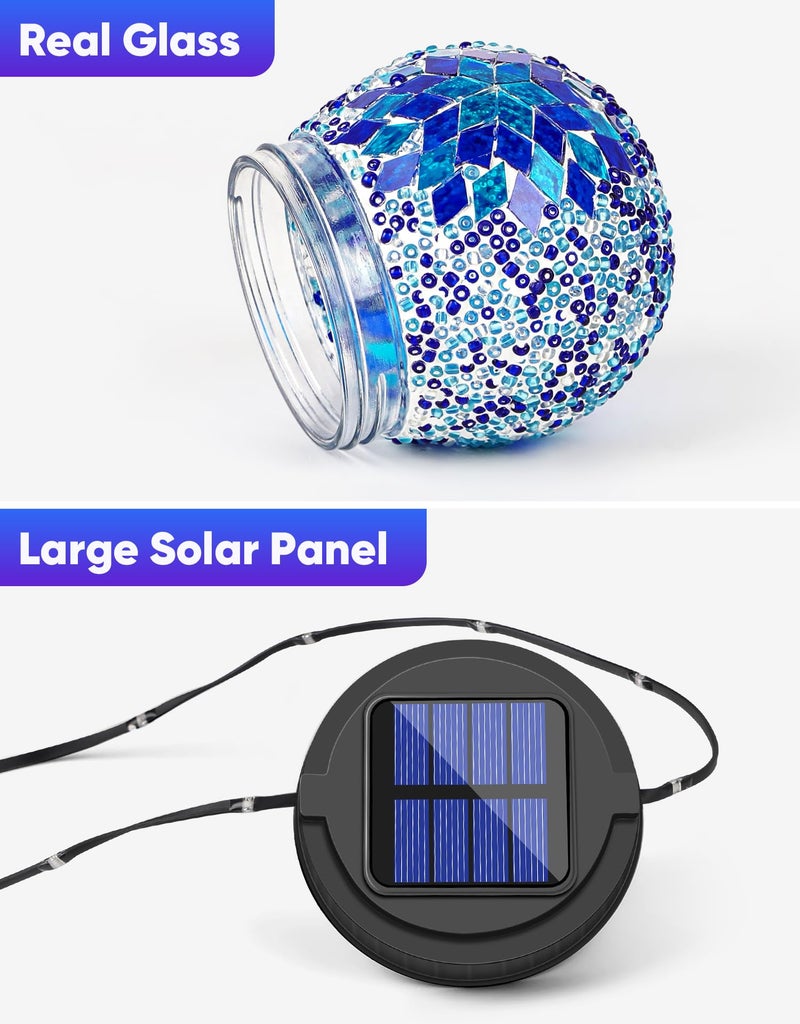 PARTPHONER Mosaic Solar Lights Outdoor 6 Pack, Solar Hanging Lanterns Christmas Halloween Gifts for Women Mom Grandma, Waterproof Glass Globe Lights, Garden Patio Decor for Yard, Tree, Balcony, Cold - Image 3