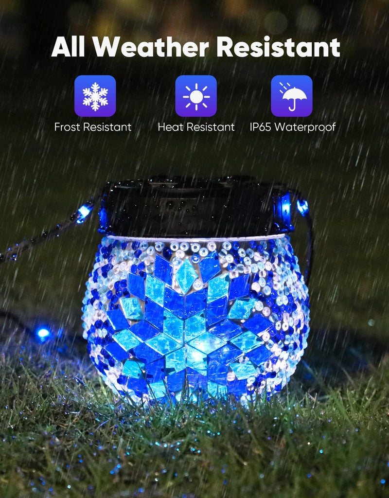 PARTPHONER Mosaic Solar Lights Outdoor 6 Pack, Solar Hanging Lanterns Christmas Halloween Gifts for Women Mom Grandma, Waterproof Glass Globe Lights, Garden Patio Decor for Yard, Tree, Balcony, Cold - Image 5