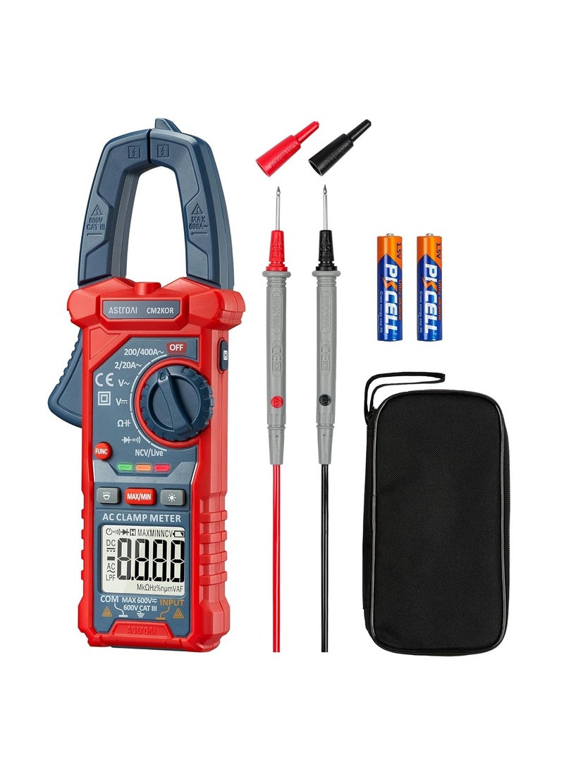 AstroAI Digital Clamp Meter Multimeter 2000 Counts Amp Voltage Tester Auto-ranging with AC/DC Voltage, AC Current, Resistance, Capacitance, Continuity, Live Wire Test, Non-Contact Voltage Detection  - Image 1