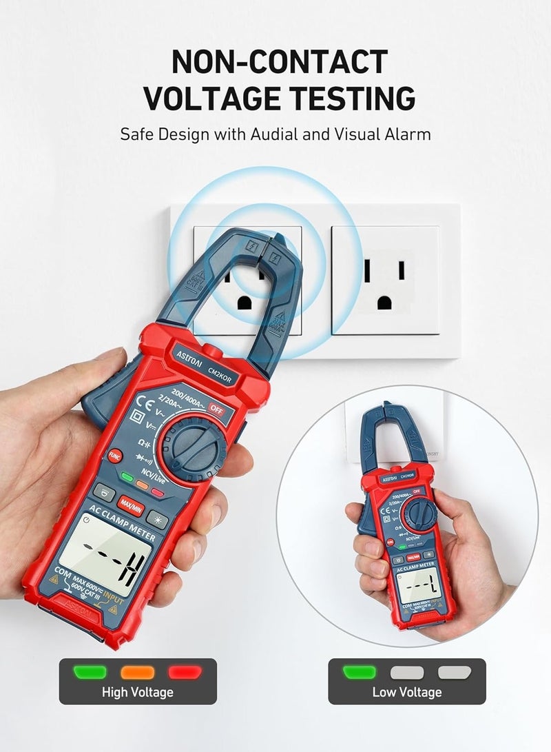 AstroAI Digital Clamp Meter Multimeter 2000 Counts Amp Voltage Tester Auto-ranging with AC/DC Voltage, AC Current, Resistance, Capacitance, Continuity, Live Wire Test, Non-Contact Voltage Detection  - Image 3