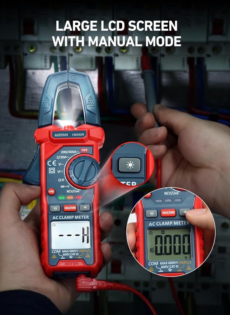 AstroAI Digital Clamp Meter Multimeter 2000 Counts Amp Voltage Tester Auto-ranging with AC/DC Voltage, AC Current, Resistance, Capacitance, Continuity, Live Wire Test, Non-Contact Voltage Detection  - Image 4