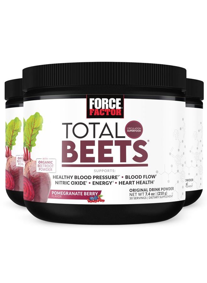Force Factor Total Beets Drink Mix Superfood Powder with Nitrates to Support Circulation, Nitric Oxide, Energy, Endurance, and Stamina, Cardiovascular Heart Health Supplement, 90 Servings, 3-Pack - Image 1