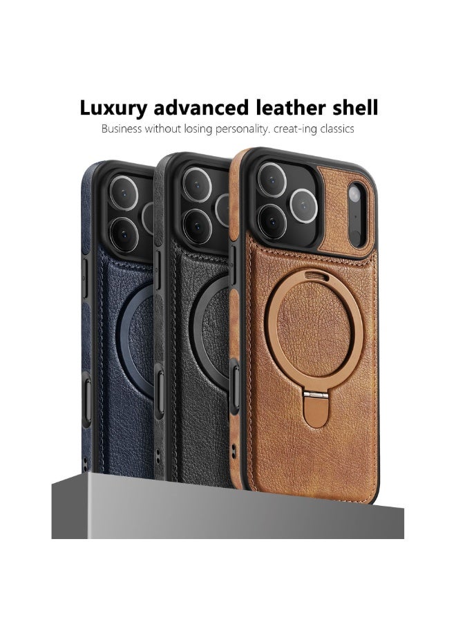 PINKSAMA Magnetic for iPhone 17 Pro Max Leather Case, Invisible Stand [Compatible with Magsafe] Luxury, Elegant, and Beautiful Design Cover, Non-Slip Vintage Looking Slim Kickstand Phone Cover, Brown - Image 2