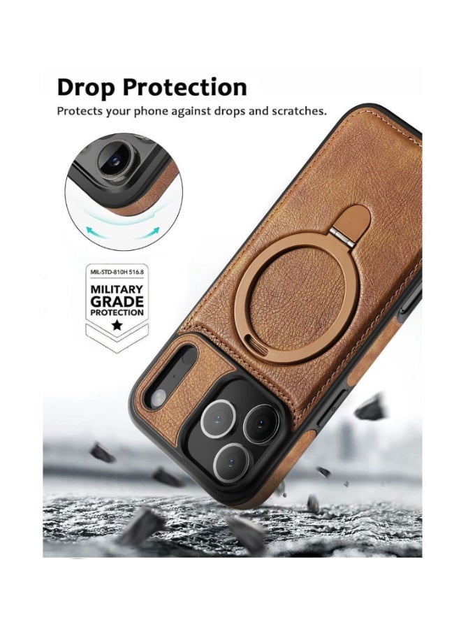 PINKSAMA Magnetic for iPhone 17 Pro Max Leather Case, Invisible Stand [Compatible with Magsafe] Luxury, Elegant, and Beautiful Design Cover, Non-Slip Vintage Looking Slim Kickstand Phone Cover, Brown - Image 5