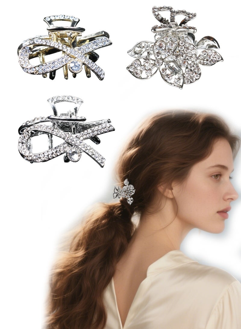 3PCS Hair Claw Clips, Rhinestone Sparkling Hair Clips, Metal Alloy Banana Jaw Hair Clamps Strong Hold Nonslip Hair Accessories, Elegant Hair Accessories for Women - Image 1