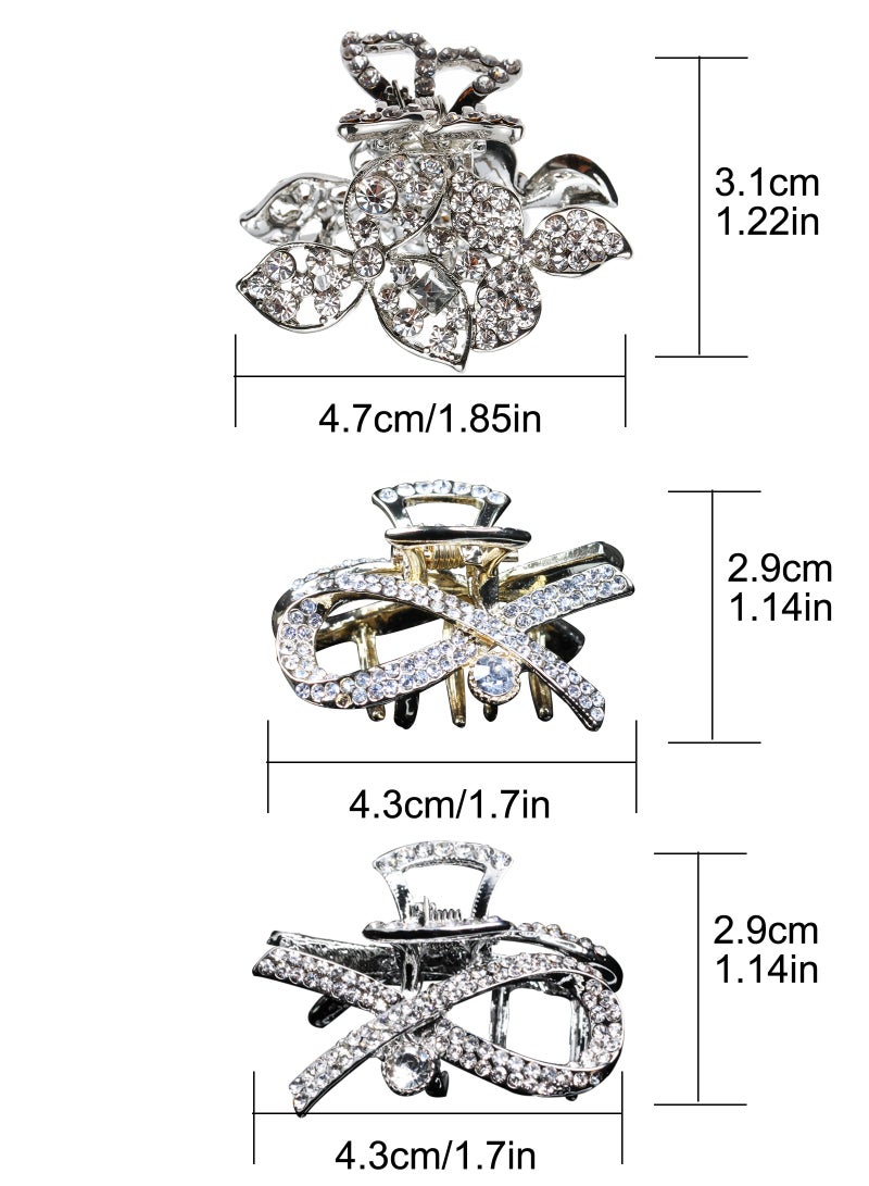 3PCS Hair Claw Clips, Rhinestone Sparkling Hair Clips, Metal Alloy Banana Jaw Hair Clamps Strong Hold Nonslip Hair Accessories, Elegant Hair Accessories for Women - Image 2