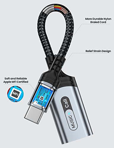 iMangoo USB C Audio Adapter for iPhone Lightning Headphones, Type C Male to Female for MFi Certified Earphones Converter for iPad 10 11 Air Mini for iPhone 17 17e 16 16e 15 Pro Max Converter Dongle Grey - Image 4
