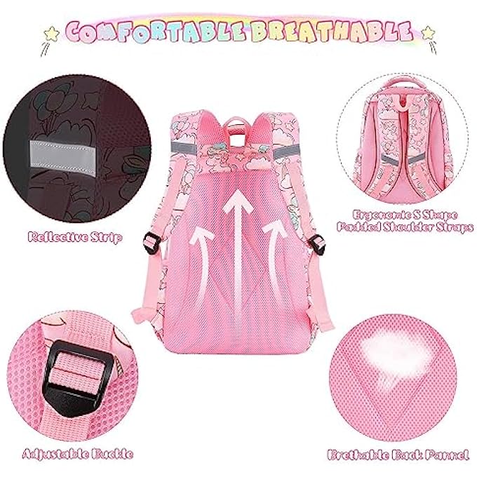 rayihni School bags for Girls and Boys with Lunch Bag Pencil Case 3pcs Kids School Bag Set Backpack for Kindergarten Elementary - Image 3