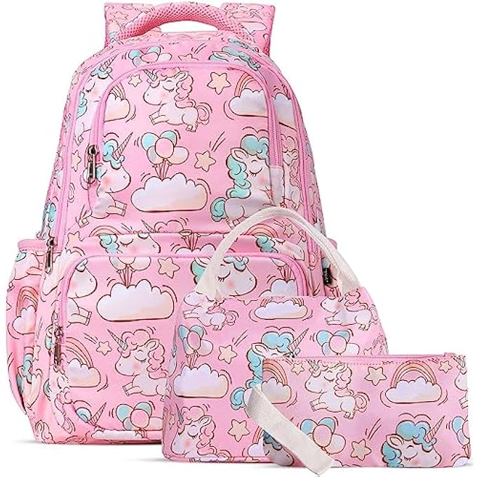 rayihni School bags for Girls and Boys with Lunch Bag Pencil Case 3pcs Kids School Bag Set Backpack for Kindergarten Elementary - Image 1