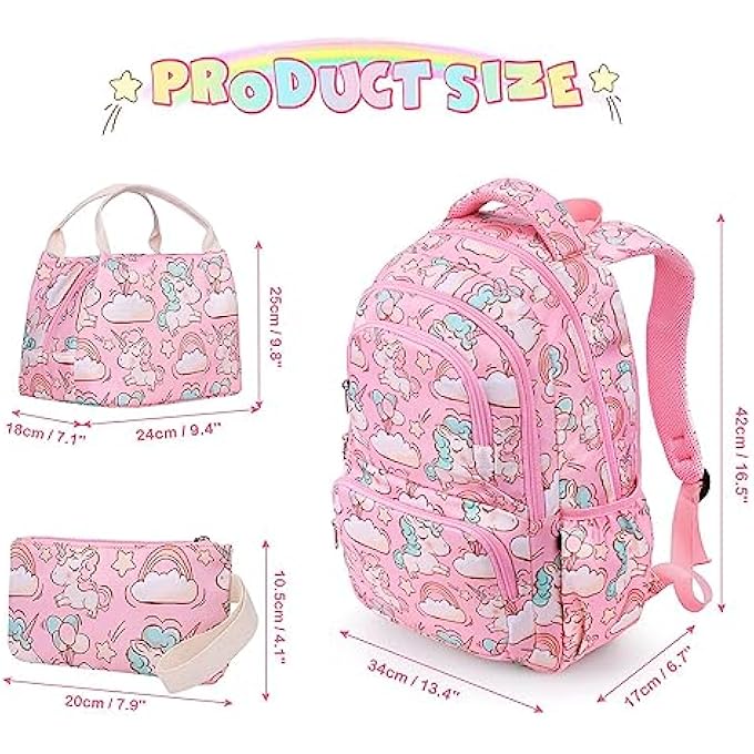 rayihni School bags for Girls and Boys with Lunch Bag Pencil Case 3pcs Kids School Bag Set Backpack for Kindergarten Elementary - Image 4
