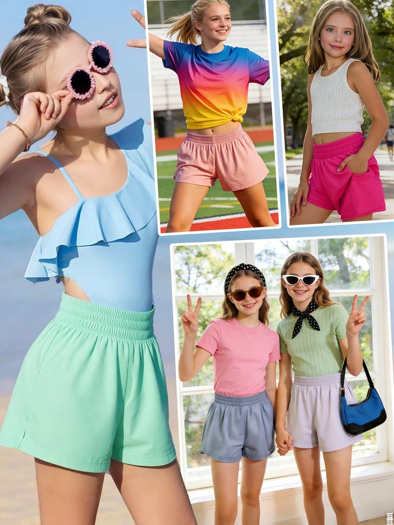 WIFFGO Girls Athletic Shorts 2 in 1 Elastic Waist Pockets Biker School Ball Games Running Sports Teen Summer Outfits Black - Image 5